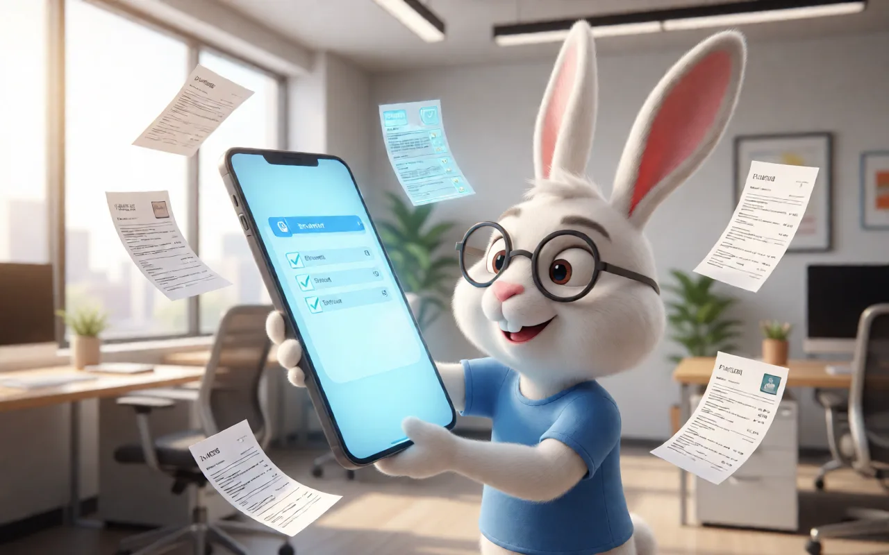 Lapin mascotte France Factures illustrant : Produit — France Factures est désormais disponible en application mobile