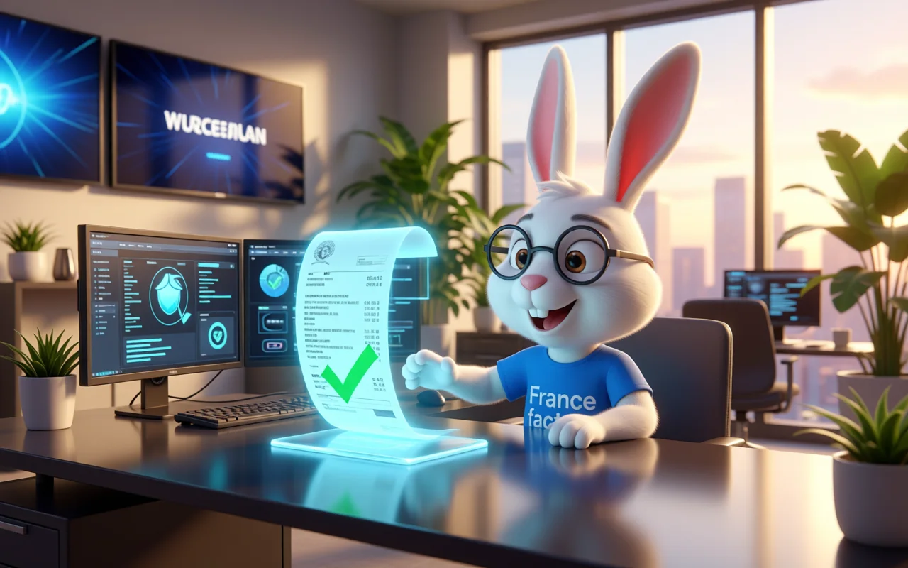 Lapin mascotte France Factures illustrant : Technique — Pourquoi un PDF ne suffit plus en 2026, comment le transformer en Factur-X ou UBL, ce que l’IA sait faire (~90 % sur les factures simples) et quand un convertisseur sur-mesure s’impose