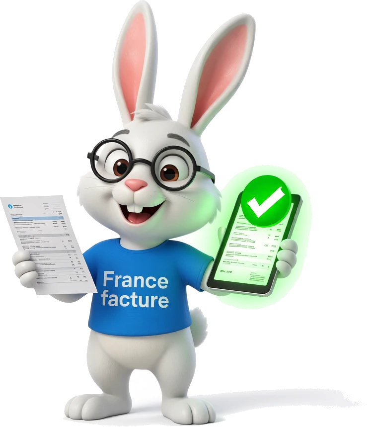 Mascotte France Factures présentant la conversion d'un PDF en facture électronique Factur-X