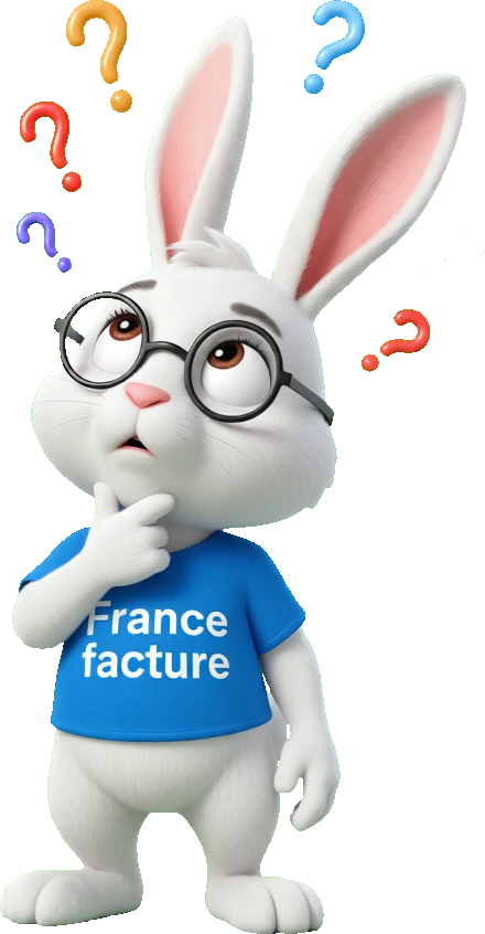 Mascotte France Factures, un lapin perplexe qui s'interroge sur la réforme de la facturation électronique